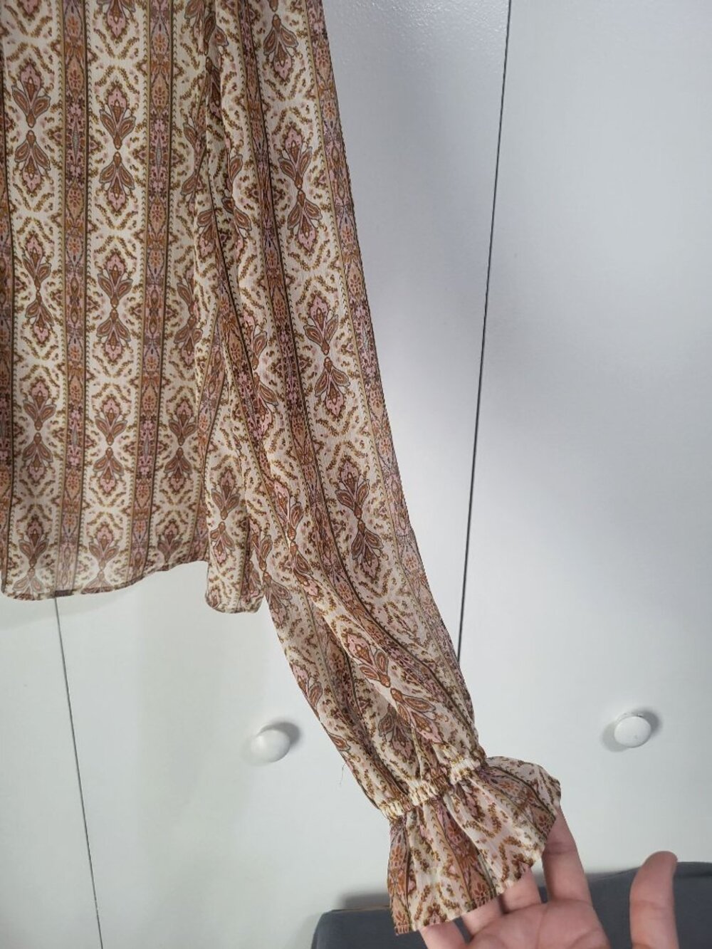 Rachel Zoe Women's LG Boho Chic Ruffle Print Peasant Top Blouse Festival - Picture 8 of 9